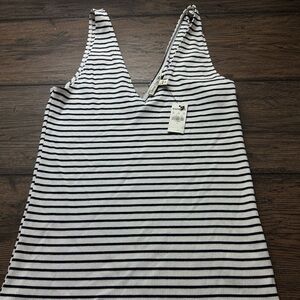 Express Navy and White Striped V-Neck Tee